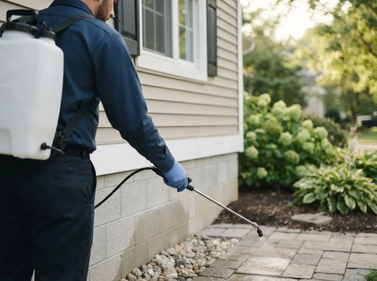 Pest control technician inspecting a home in Newcomb, NY